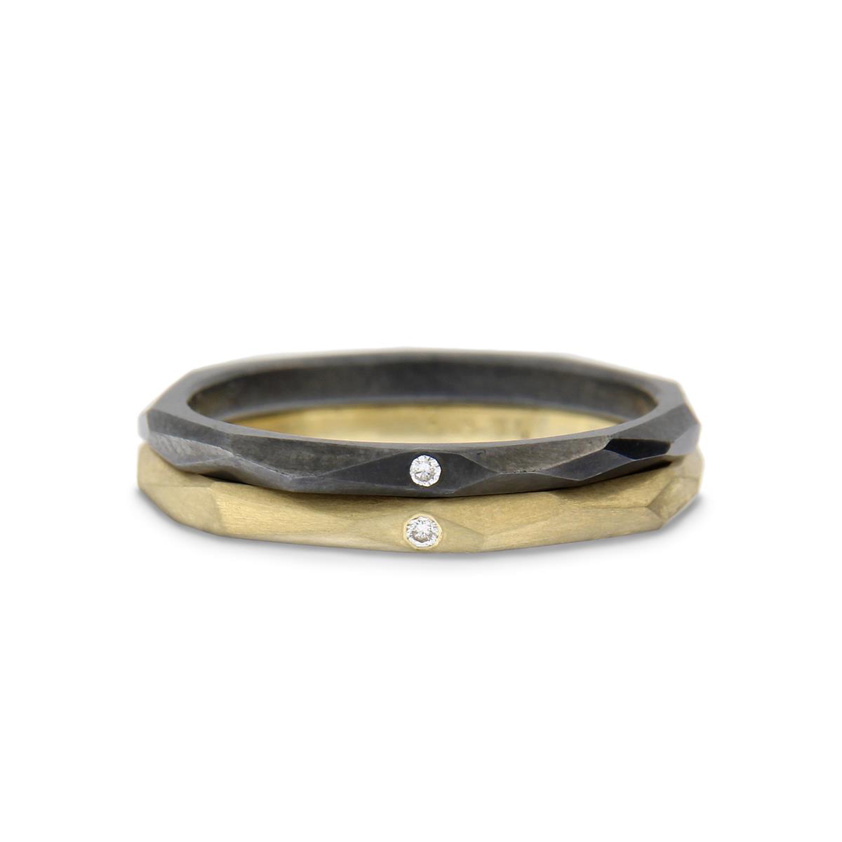 Katie g. Jewellery - Cutting Edge Ring Slim in oxidiertem Silber und champagner Gold mit einem Brillant