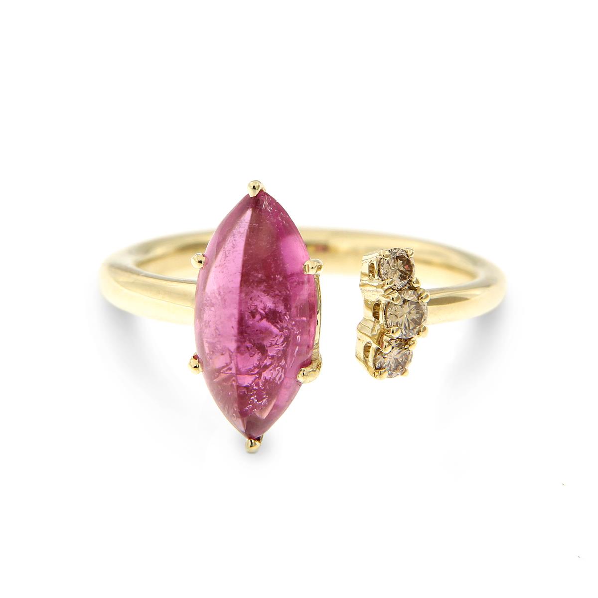 Katie g. Jewellery - Colour Burst Ring - Rosa Turmalin mit braunen Brillanten und 14kt. Champagnergold Ringschiene
