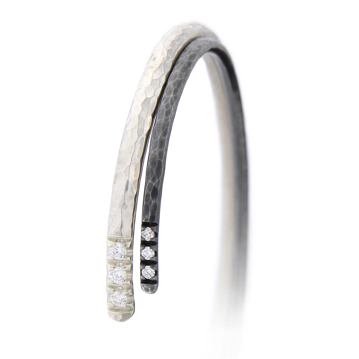 Katie g. Jewellery - Hammered  Bracelet large and small with 3 diamonds each