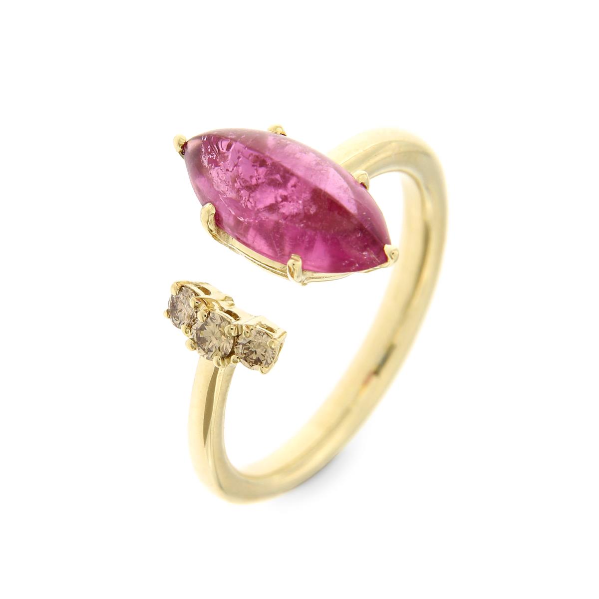 Katie g. Jewellery_Colour Burst Ring - Rosa Turmalin mit braunen Brillanten und 14kt. Champagnergold Ringschiene 2