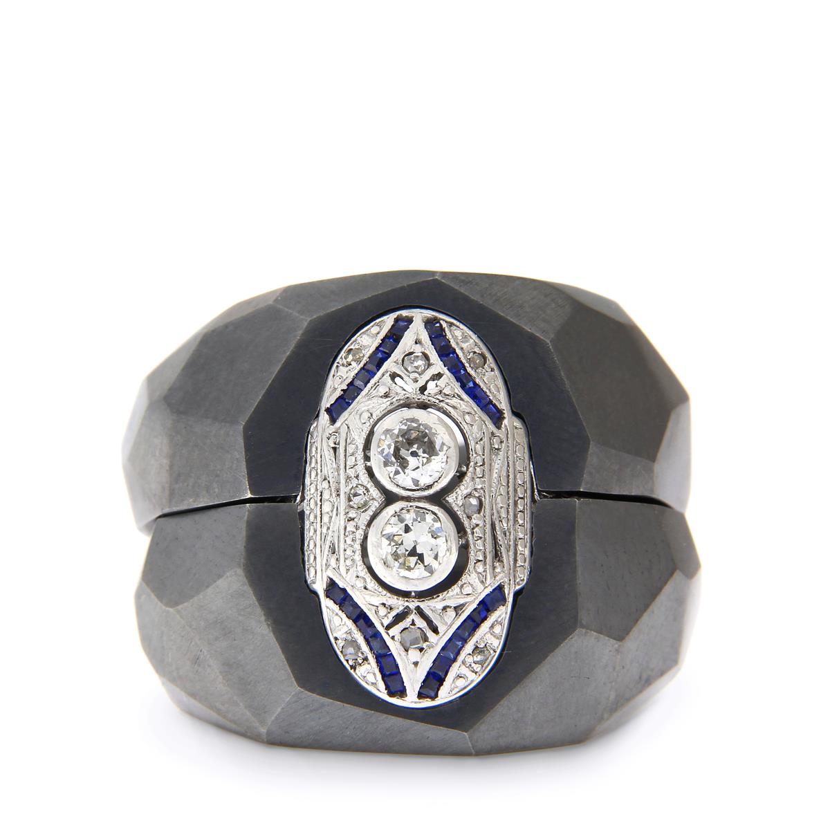 Katie g. Jewellery_Ring Casing mit Art Deco Ring aus Silber mit Diamanten