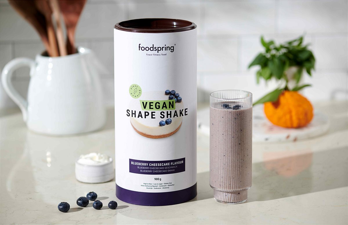 foodspring_Vegan Shape Shake_Blueberry Cheesecake_je EUR 29,99_