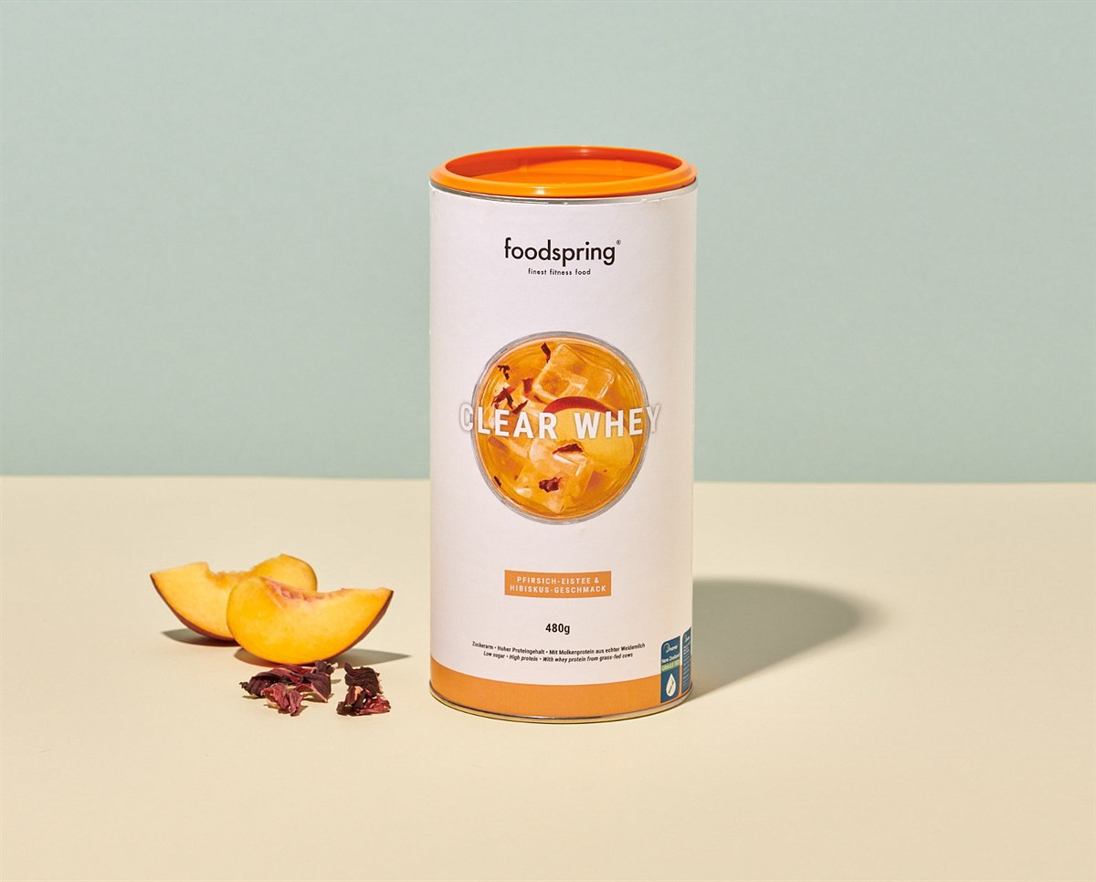 foodspring_Clear Whey_Pfirsich-Eistee & Hibiskus_EUR 29,99_1