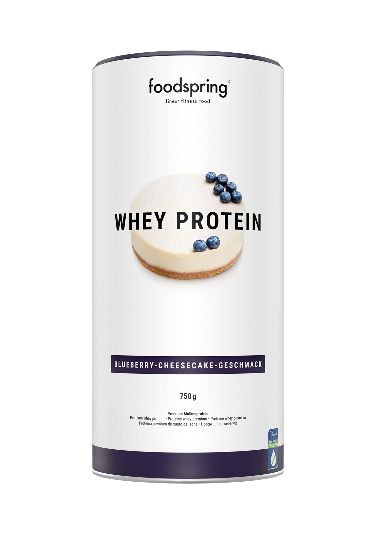 foodspring_Whey Protein_Blueberry Cheesecake_EUR 29,99_