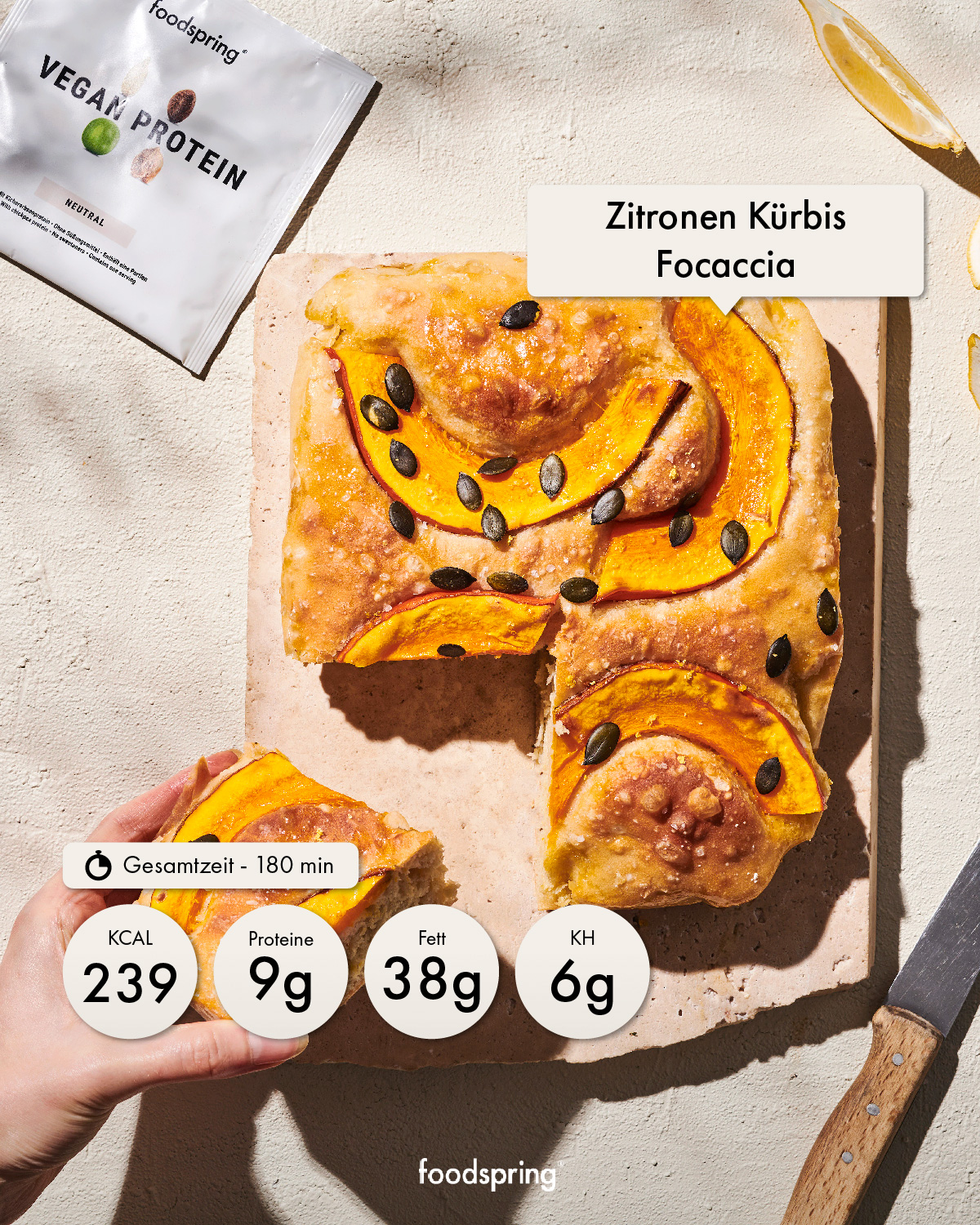 foodspring_Zitronen Kürbis Focaccia
