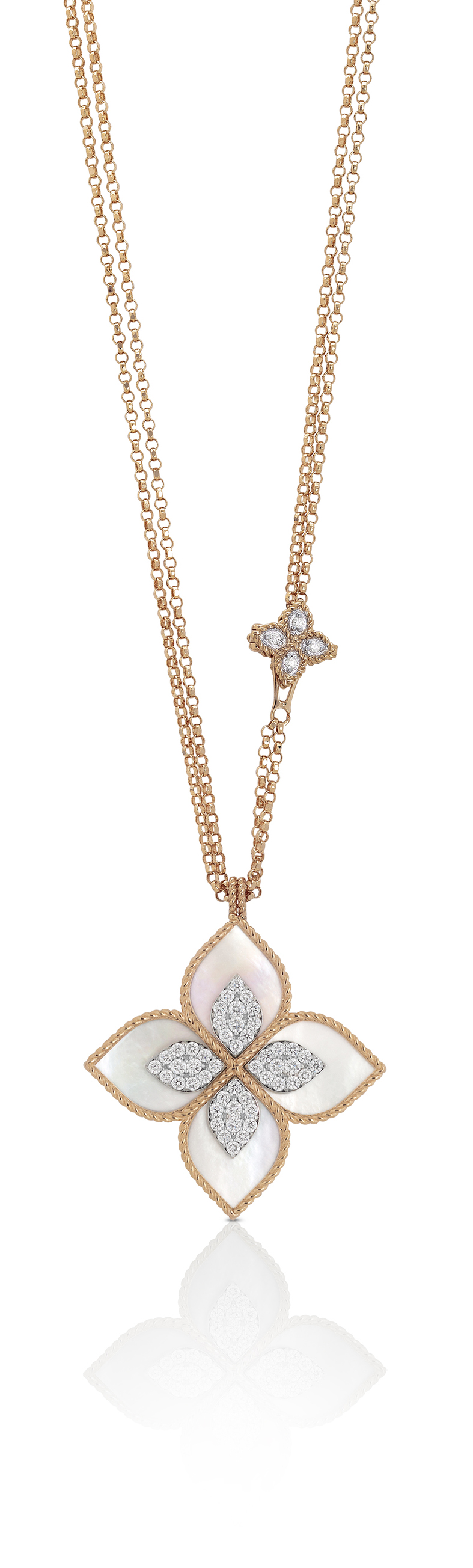 JUWELIER KRUZIK_Roberto Coin_Kollektion Princess Flower_Transformable necklace_bracelet rose gold with mother of pearl and diamonds_Preis auf Anfrage